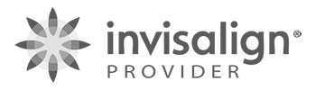 The image features a logo with the text  Invisalign Provider  below it, accompanied by a stylized graphic resembling a flower or sunburst.